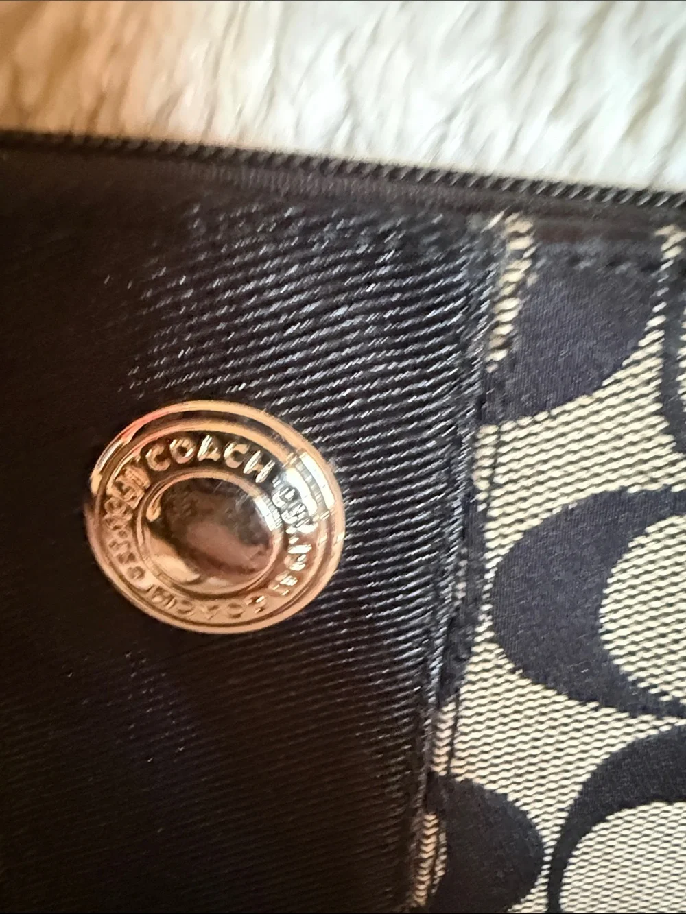 Coach Signature Jacquard Wristlet Black Grey Monogram Logo Medallion Zip Pouch